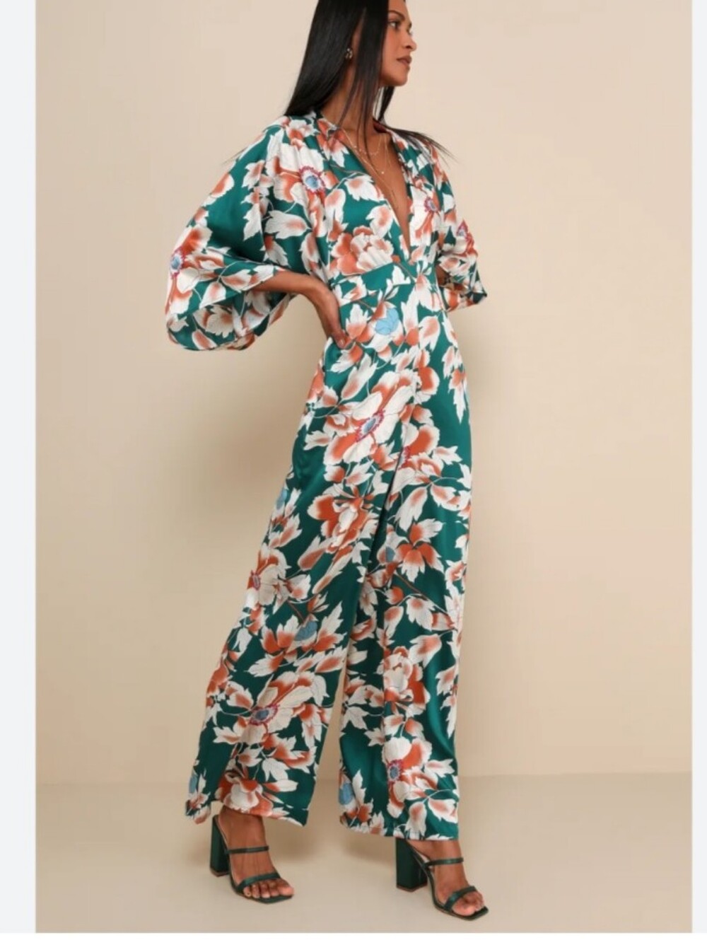 NEW! Lulu's Wide-Leg V-Cut Floral Jumpsuit Size L